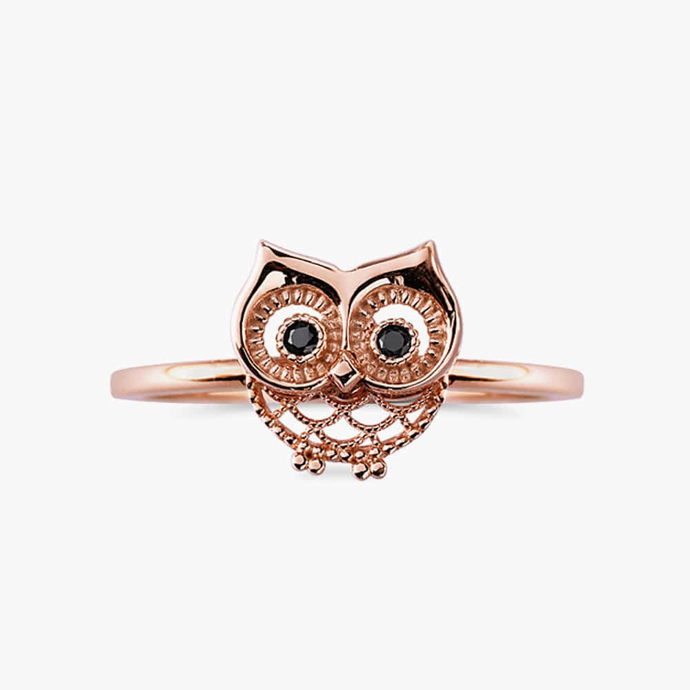 Owl Rattles Black Cubic Stone Ring 14K,18K 부엉이 딸랑이 블랙 큐빅 스톤 반지